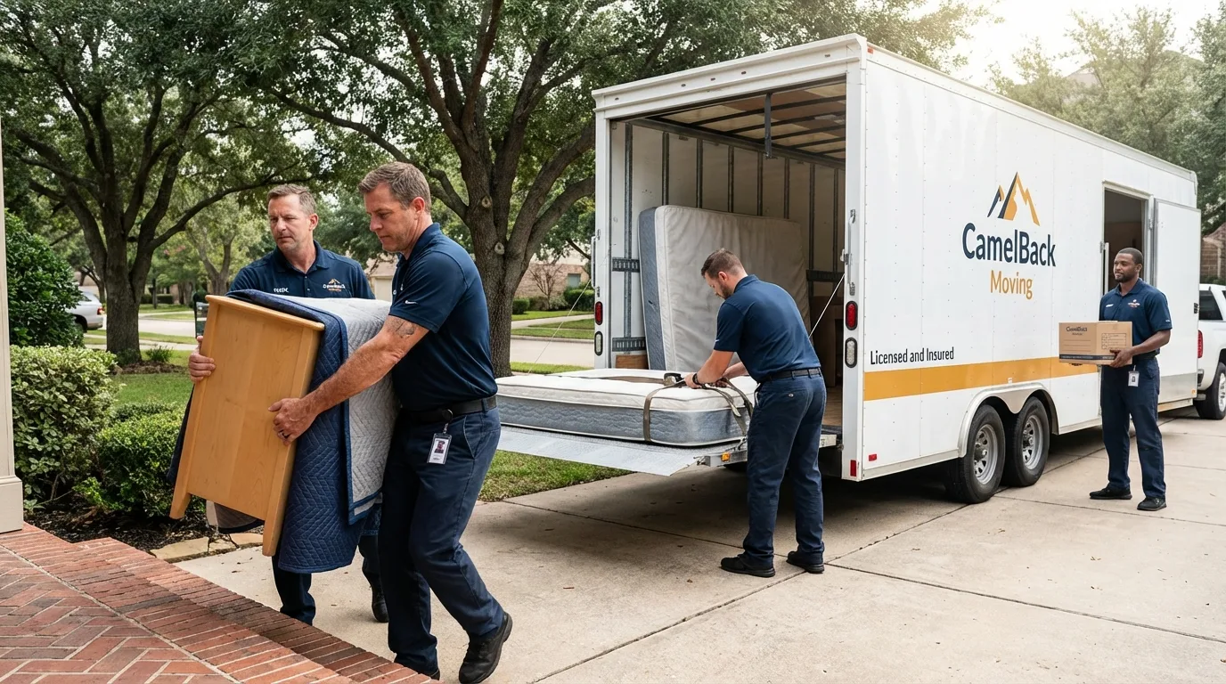 Crew loading residential truck for cross-state move from Webb City, MO