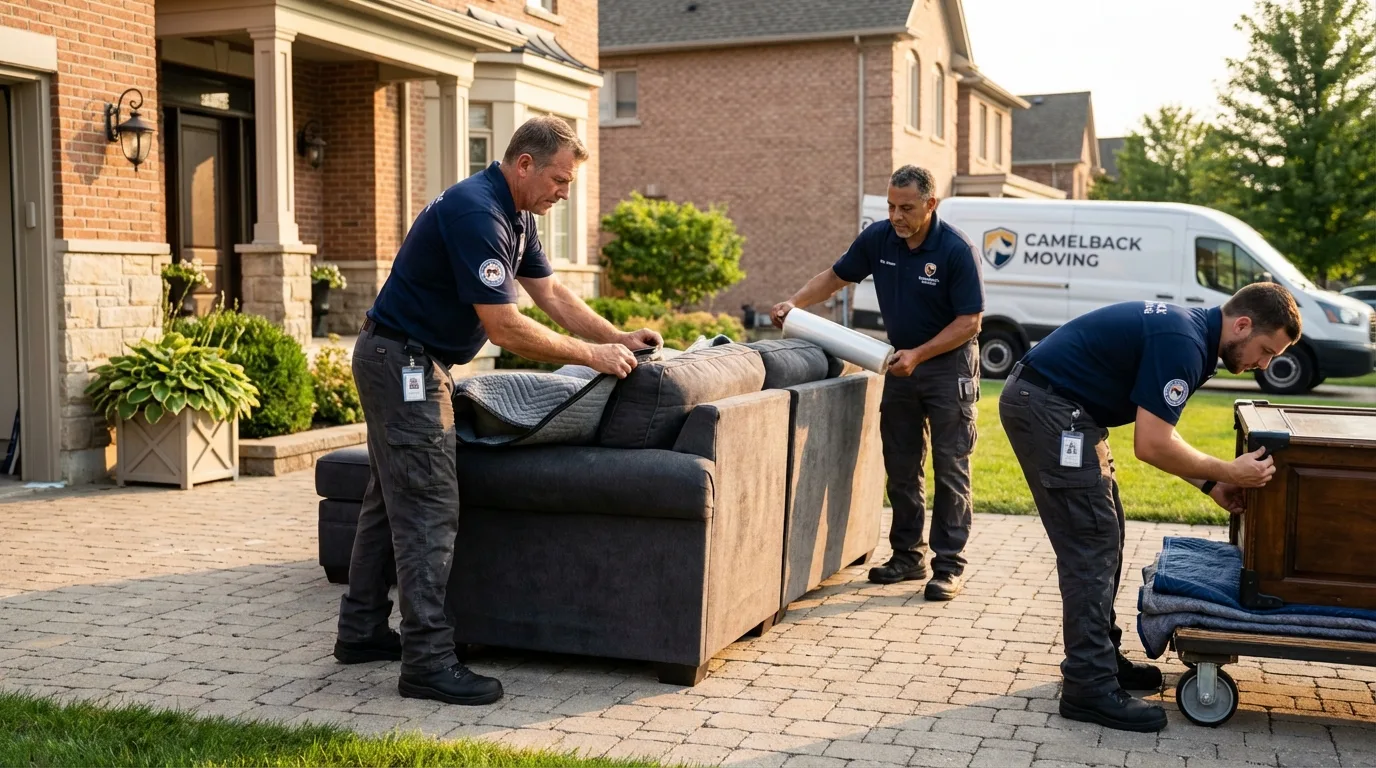 Large estate moving crew wrapping furniture in Webb City, MO